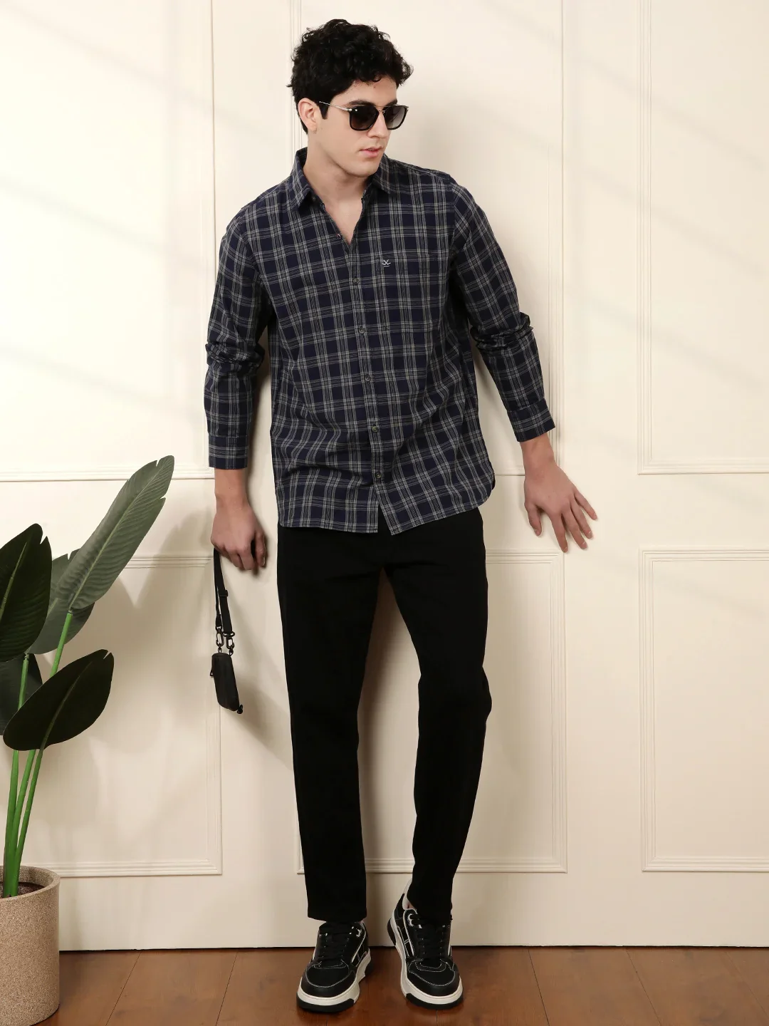 Checkered Full Sleeve Shirt in Navy Blue - Image 2