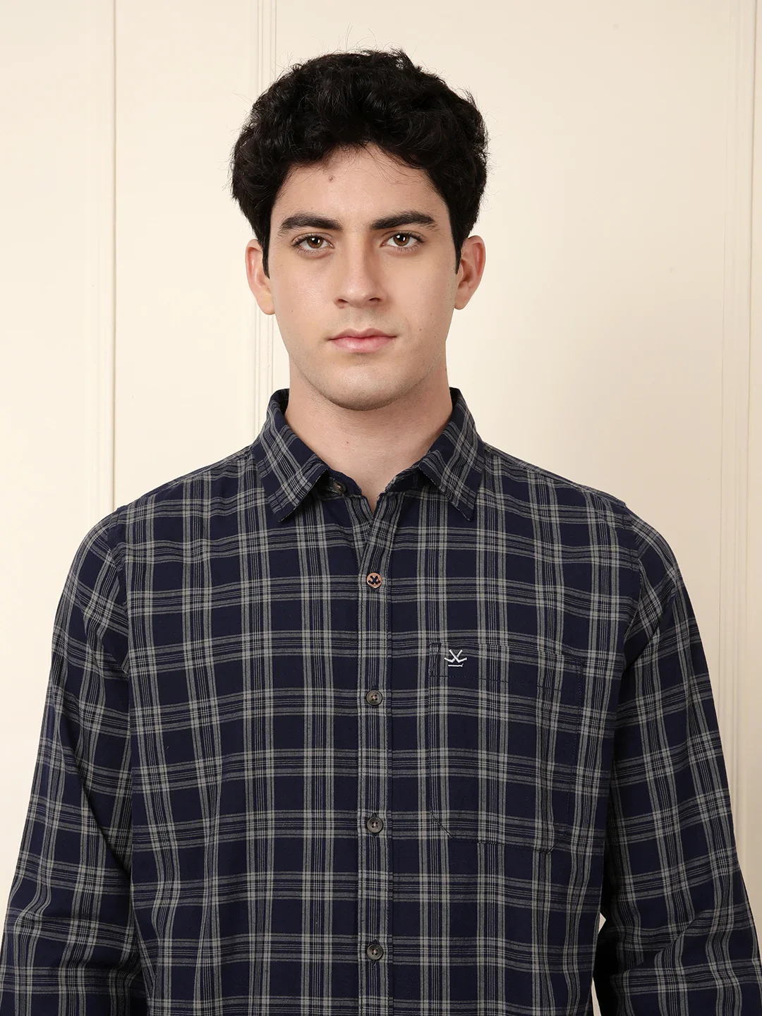 Checkered Full Sleeve Shirt in Navy Blue - Image 5