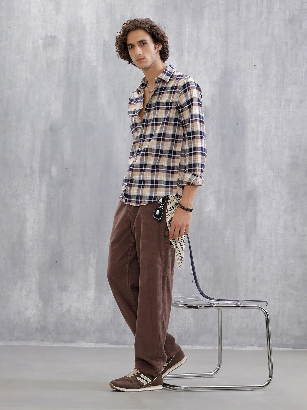 Checkered Full Sleeve Shirt  | Navy Blue - Image 2