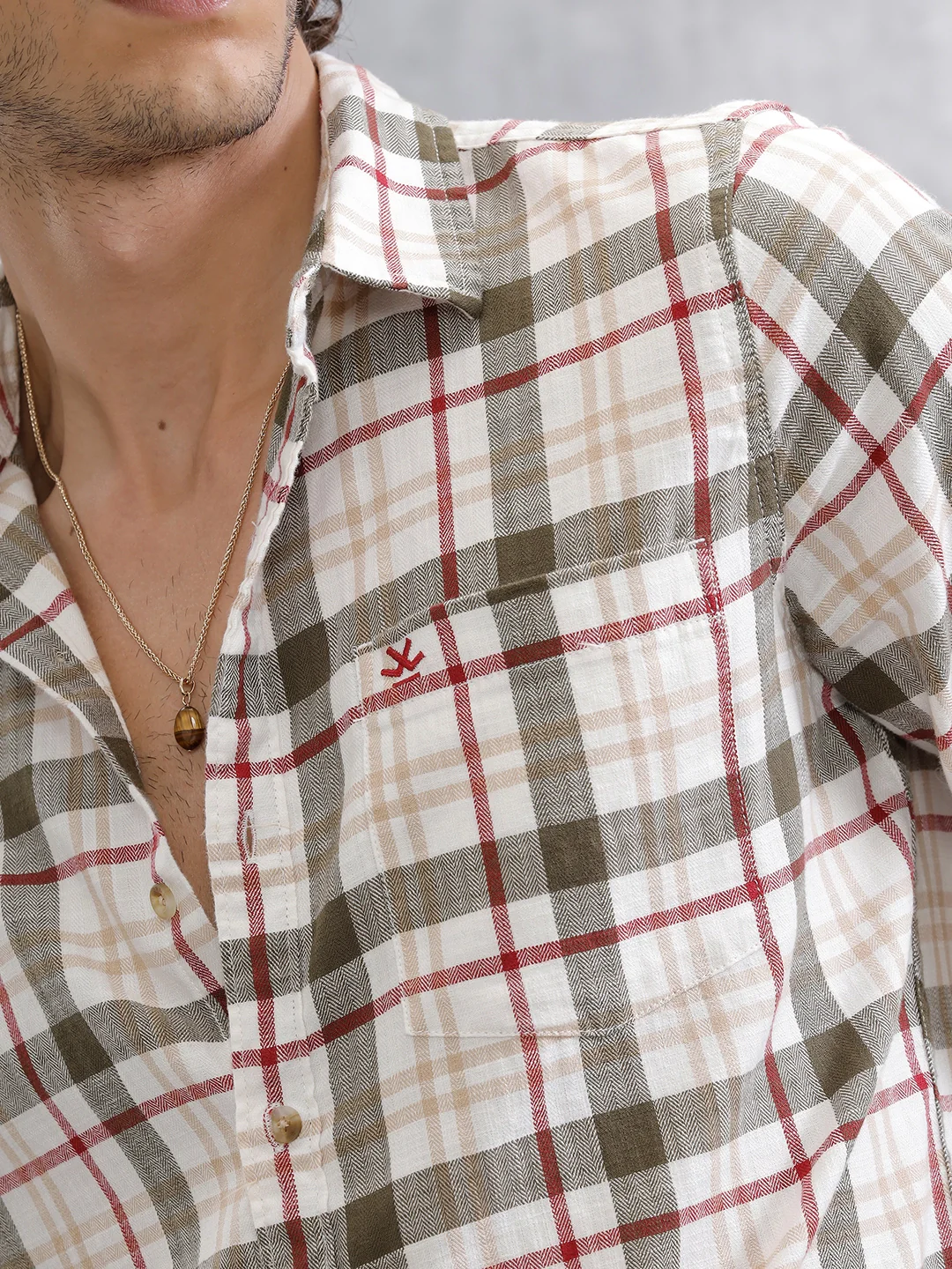 Checkered Full Sleeve Shirt | Off White - Image 5