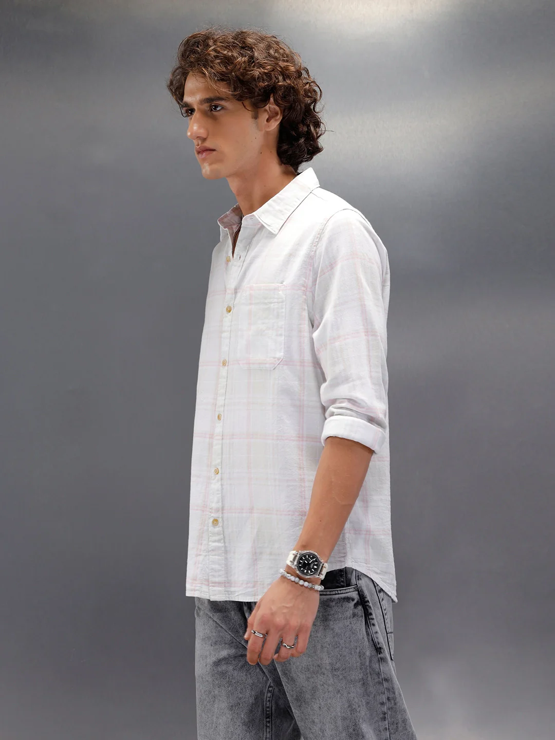 Checkered Full Sleeve Slim Fit Shirt | Light Green - Image 4