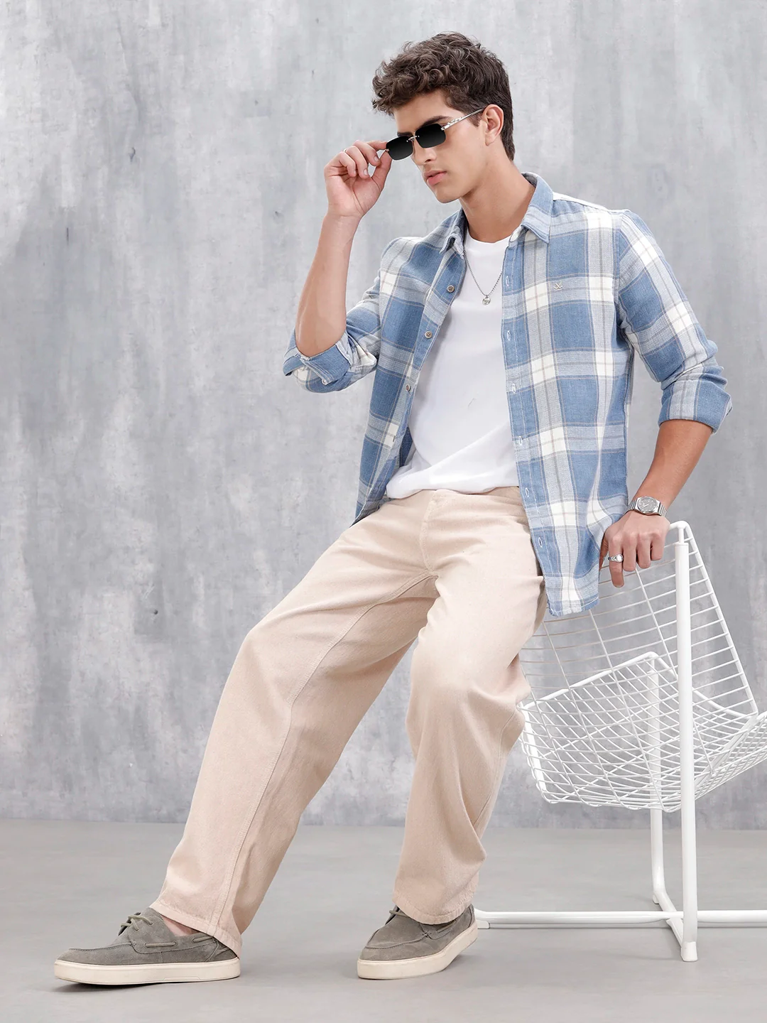 Checkered Pattern Casual Shirt For Men |Blue - Image 3