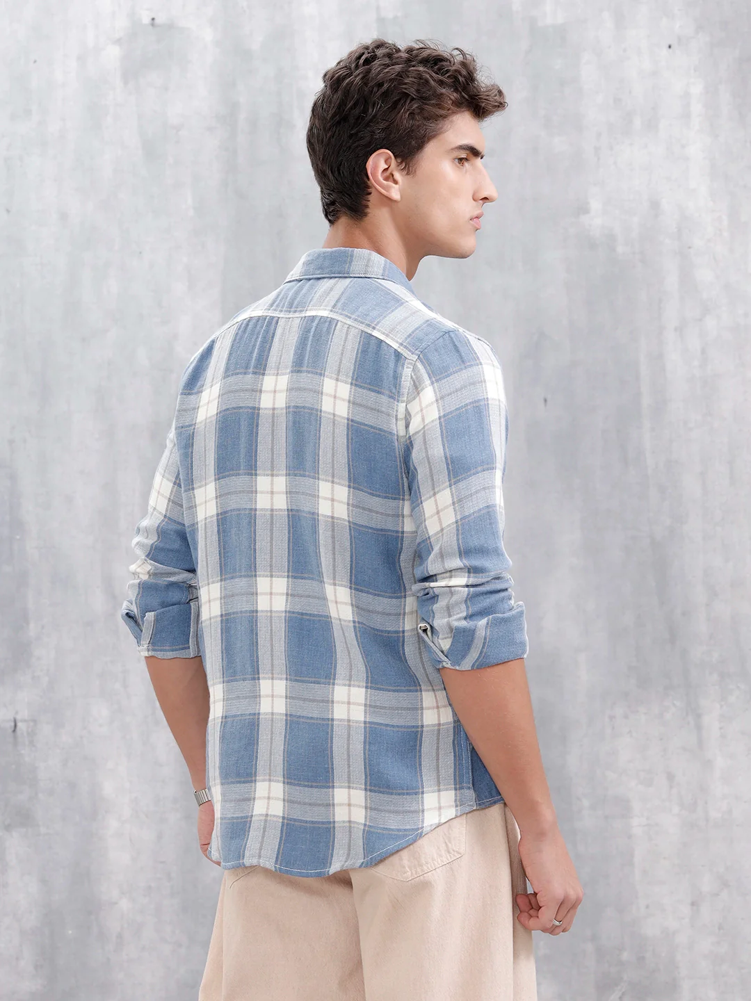 Checkered Pattern Casual Shirt For Men |Blue - Image 4
