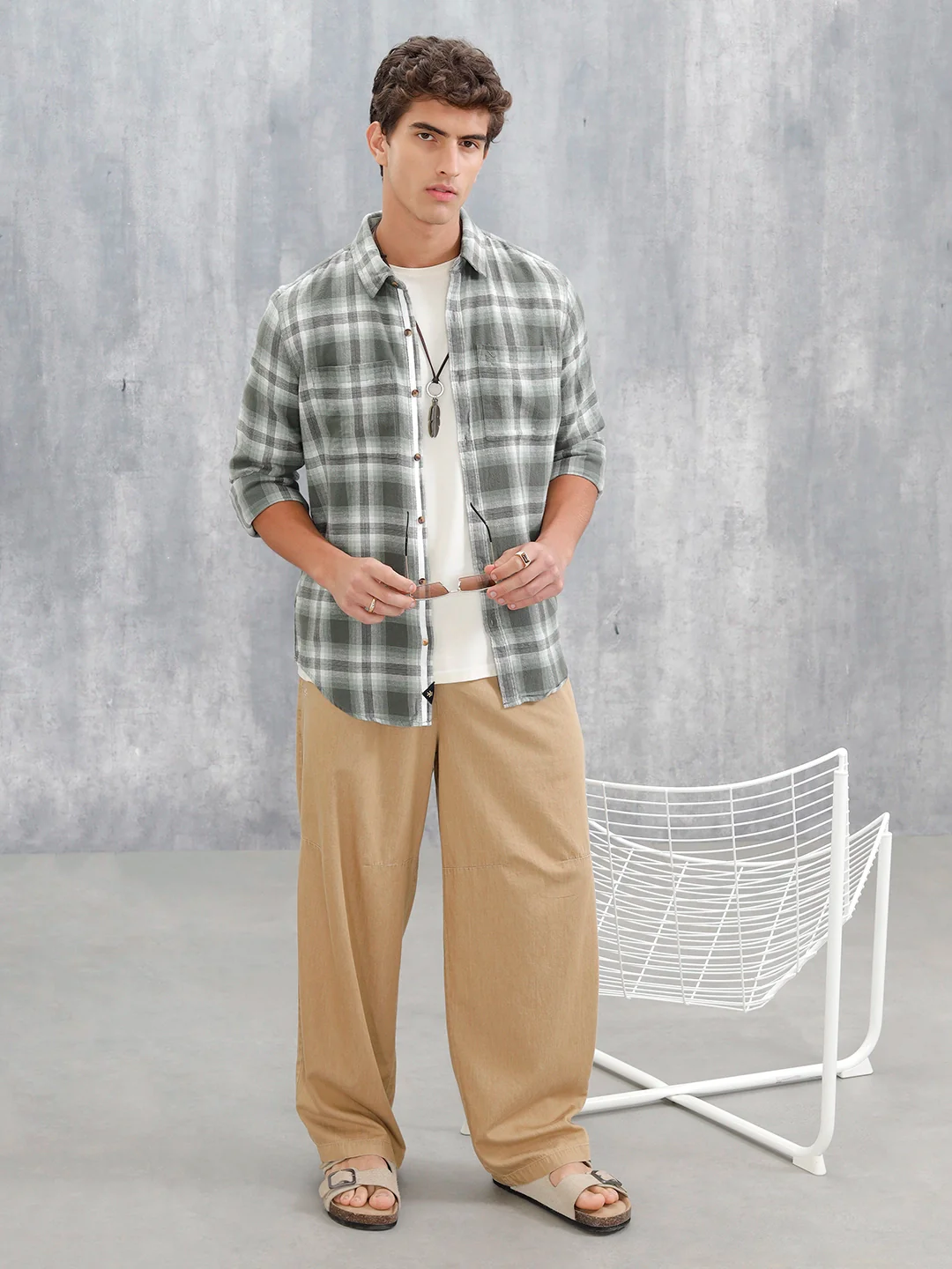 Checkered Pattern Casual Shirt For Men | Green - Image 3