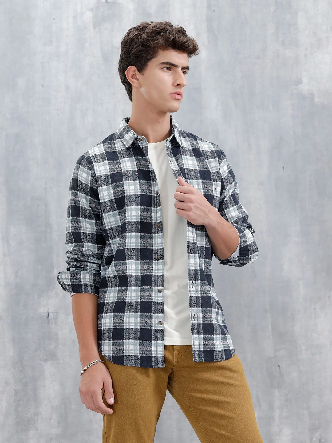 Checkered Pattern Slim Fit Casual Shirt | Blue - Image 4