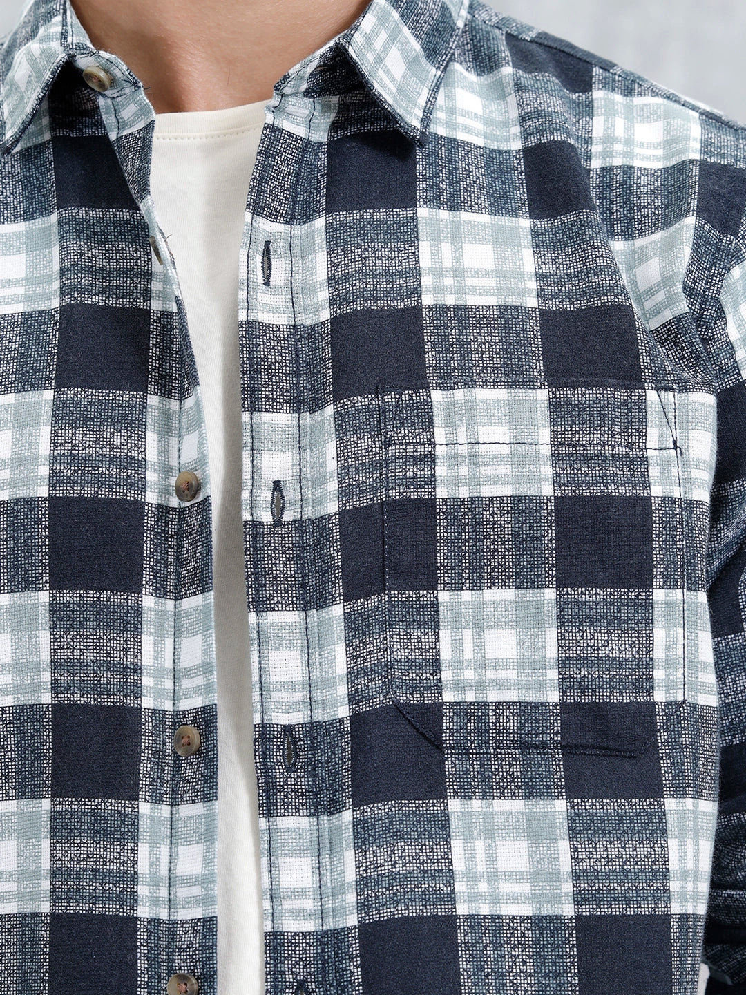Checkered Pattern Slim Fit Casual Shirt | Blue - Image 5