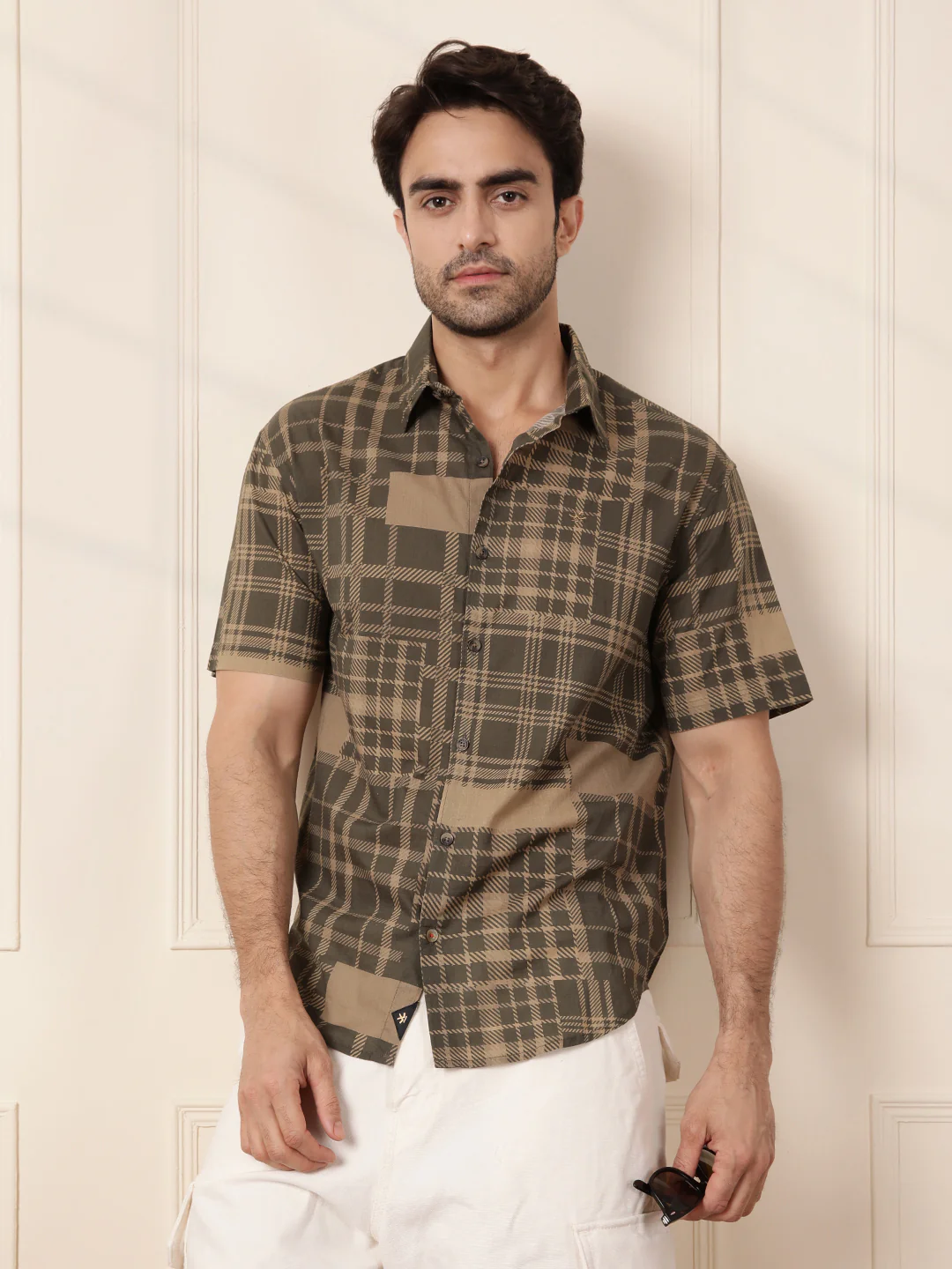 Patchwork Printed AOP Shirt | Olive - Image 2