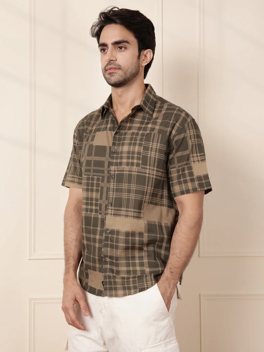 Patchwork Printed AOP Shirt | Olive - Image 5