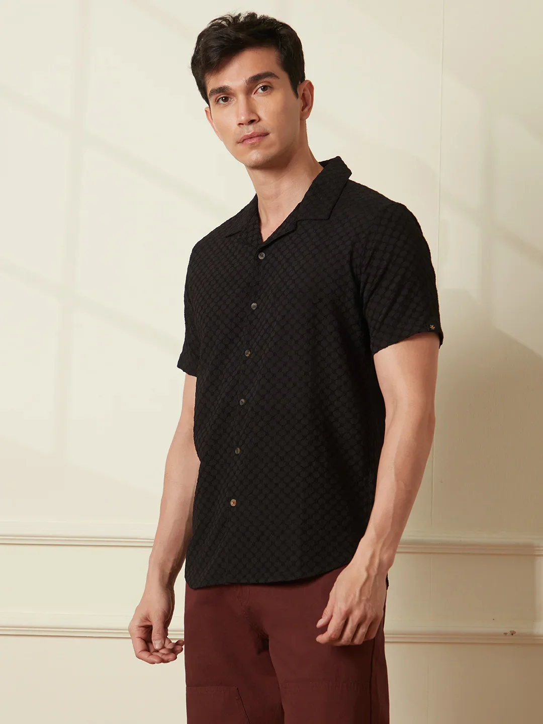 Textured Short Sleeve Shirt | Black - Image 5