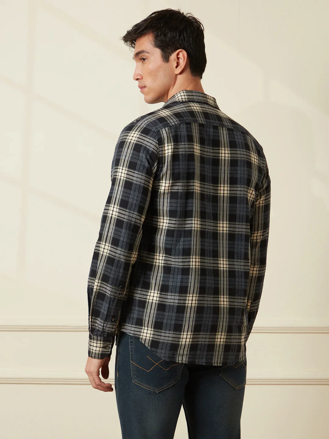 Textured Checks Slim Fit Shirt | Black - Image 3