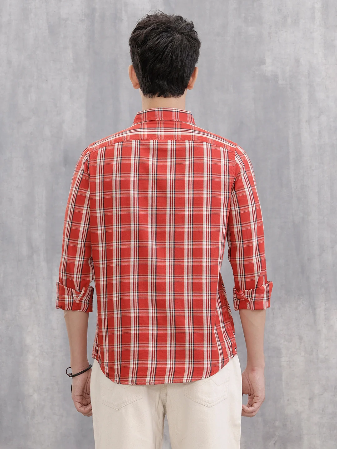 Classic Cotton Twill Checks In Slim Fit  |  Red - Image 3