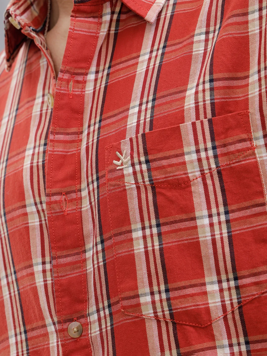 Classic Cotton Twill Checks In Slim Fit  |  Red - Image 4