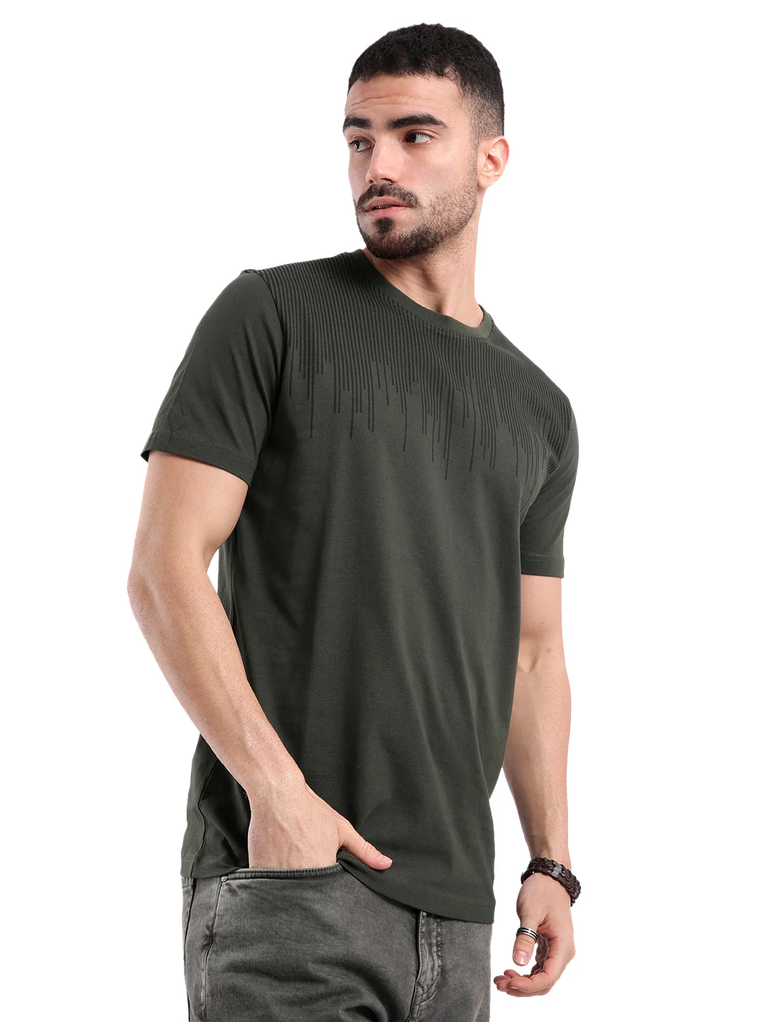 Classic Dark Green Chest Printed T-Shirt - Image 4