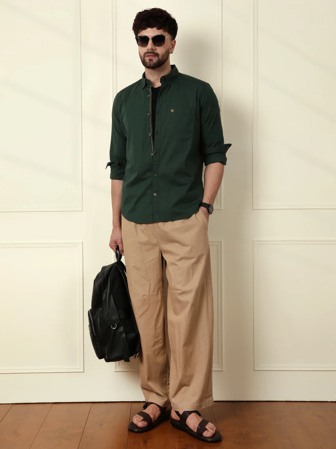 Solid Cotton Blend Shirt | Green - Image 2