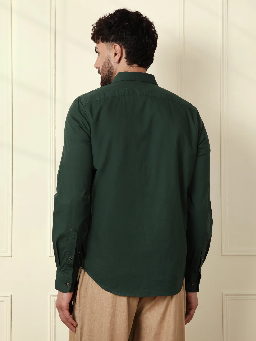 Solid Cotton Blend Shirt | Green - Image 3