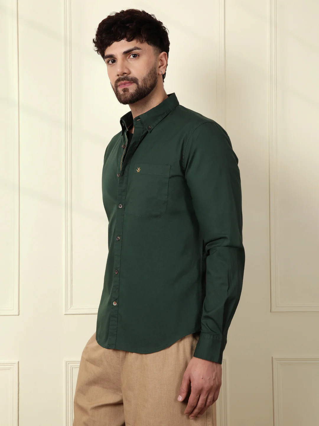 Solid Cotton Blend Shirt | Green - Image 4