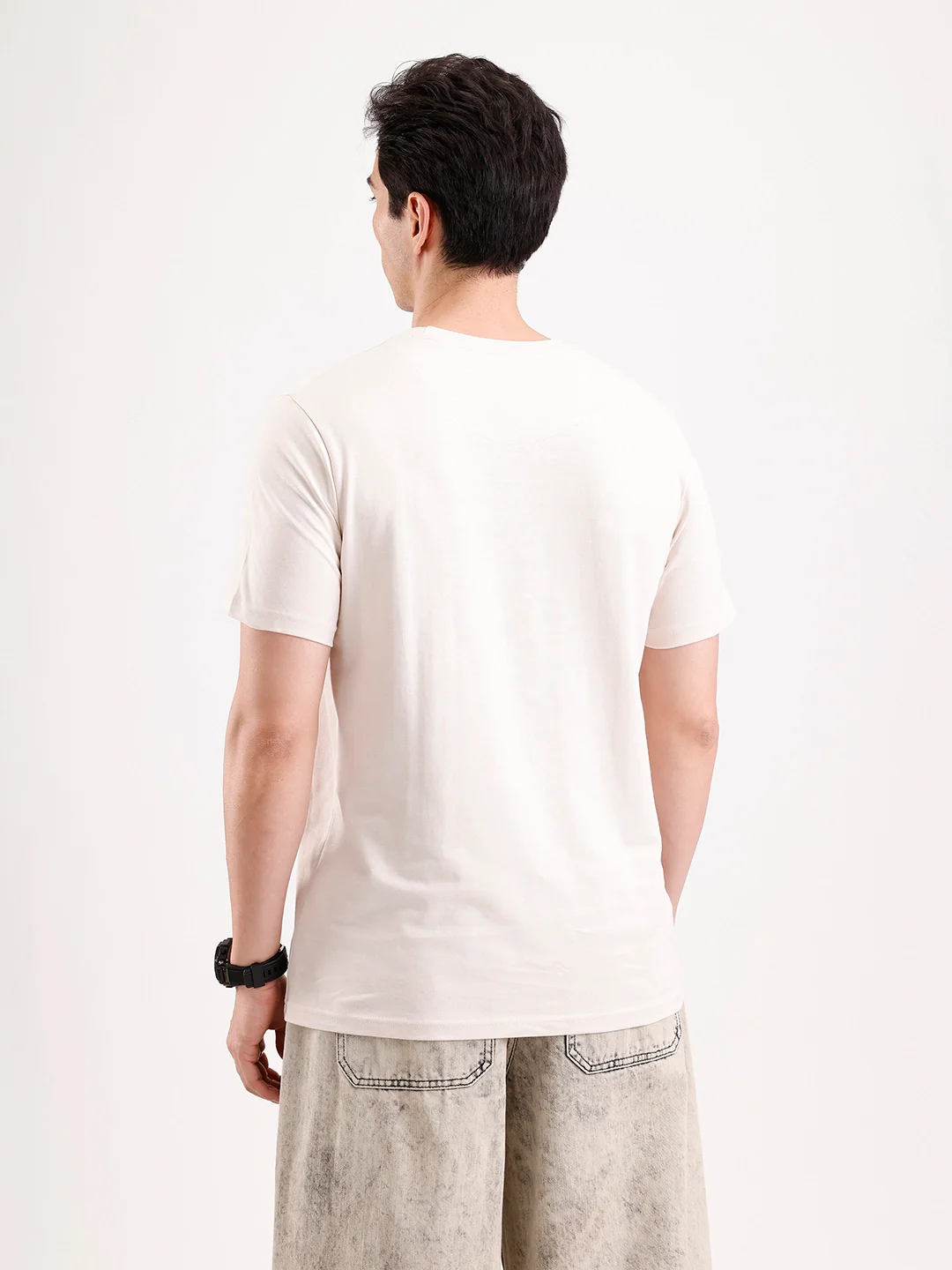 Classic Emroidered Patch T-Shirt   |  Beige - Image 3