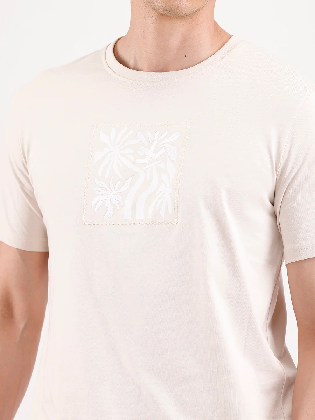 Classic Emroidered Patch T-Shirt   |  Beige - Image 5