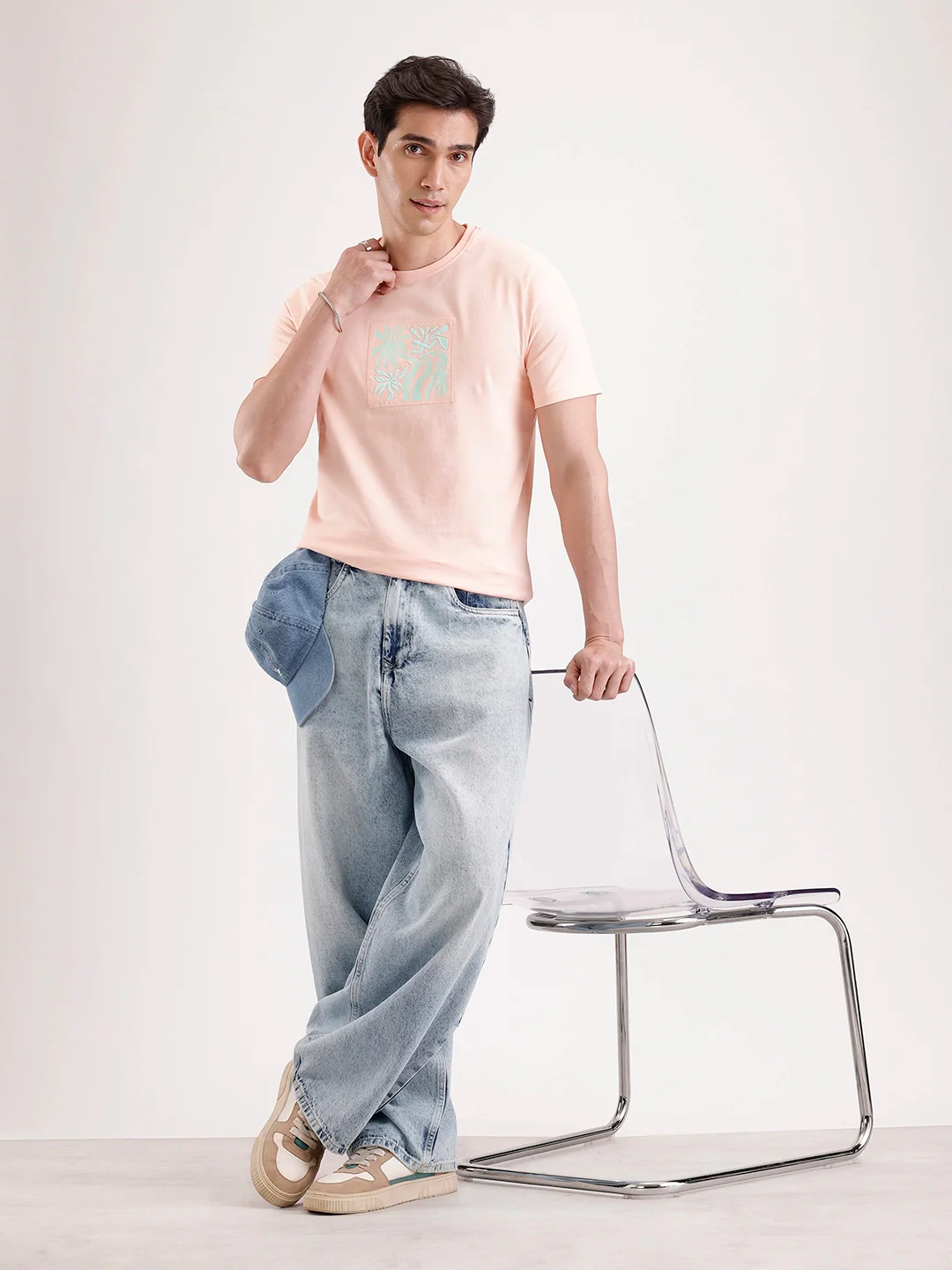 Classic Emroidered Patch T-Shirt   |  Peach - Image 2