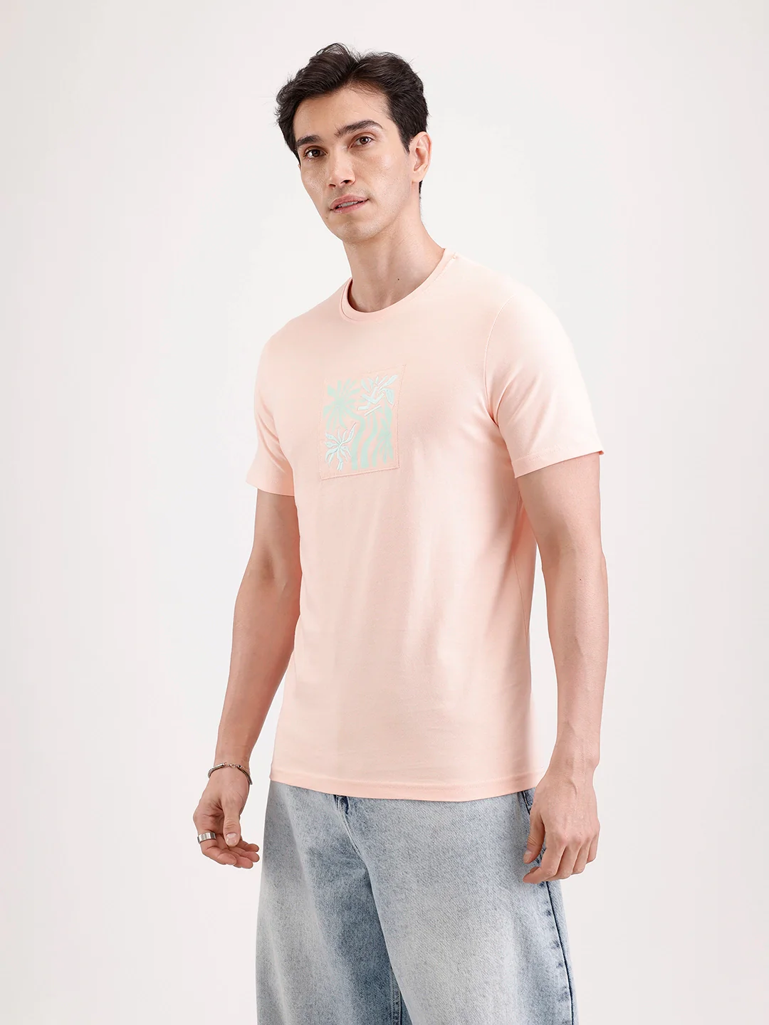 Classic Emroidered Patch T-Shirt   |  Peach - Image 4