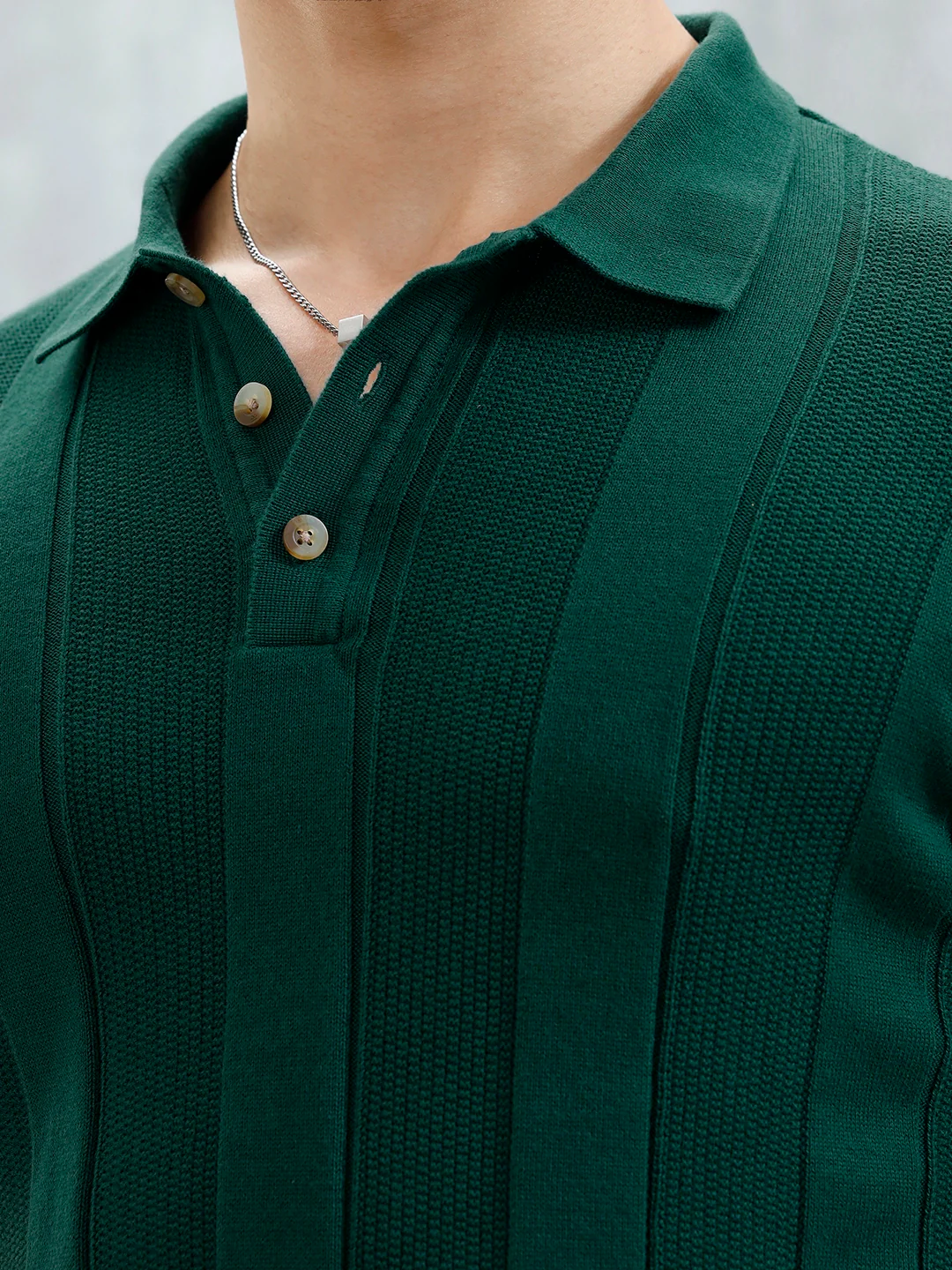 Classic Flat Knit Textured Polo T-Shirt For Men | Green - Image 5