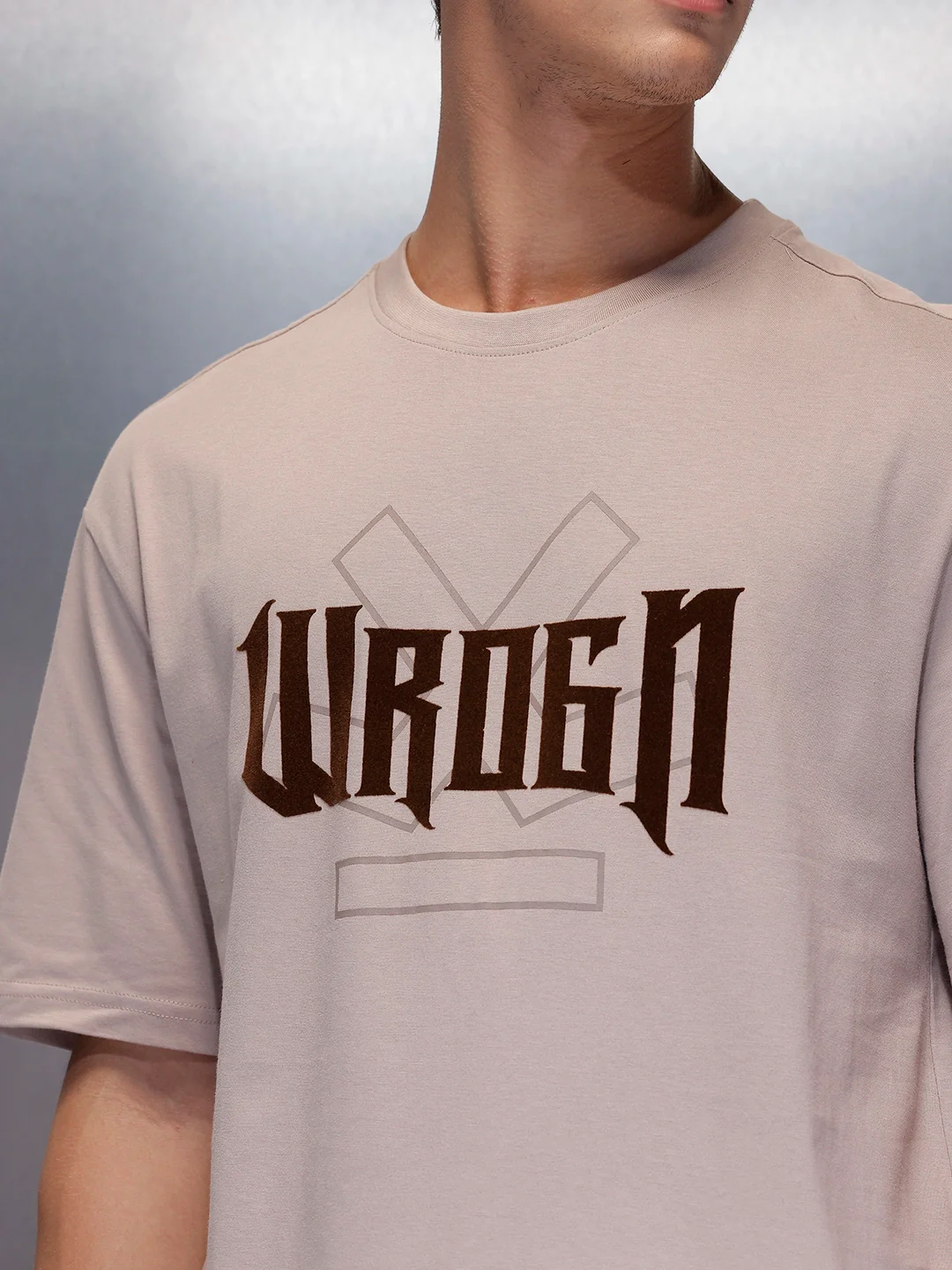 Classic Flock Printed Crew Neck T-Shirt  | Beige - Image 5