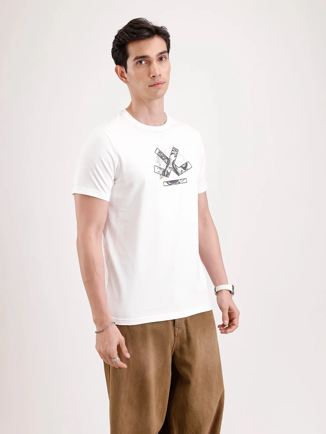 Classic Foil Printed T-Shirt  | Off White - Image 4