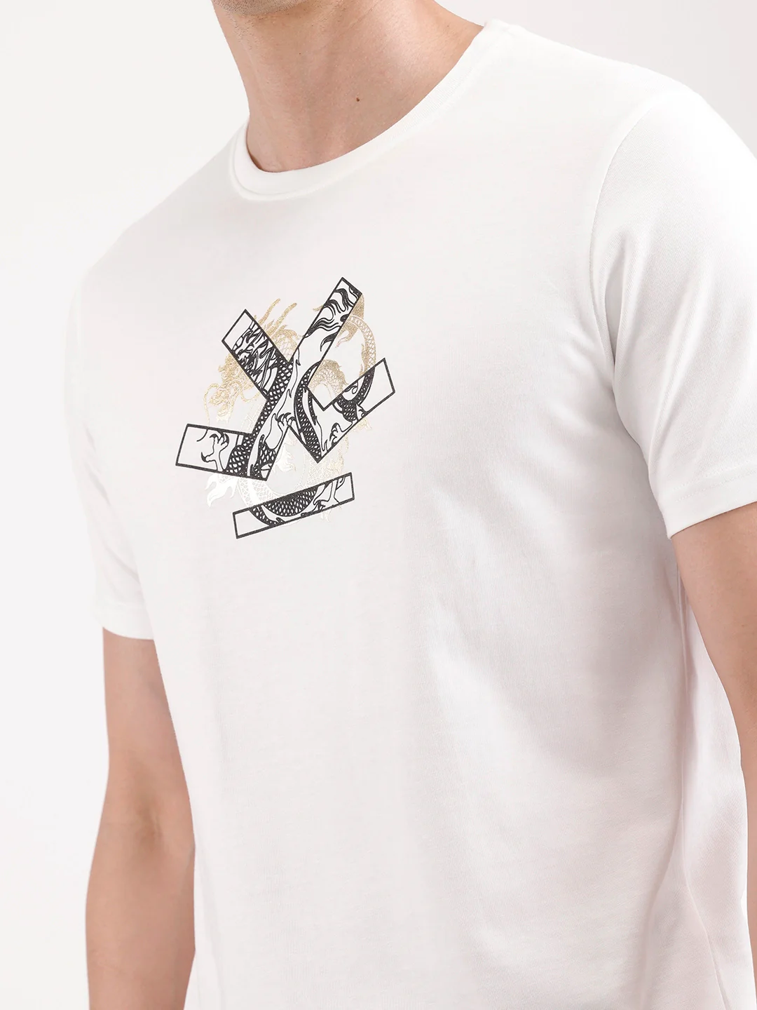 Classic Foil Printed T-Shirt  | Off White - Image 5