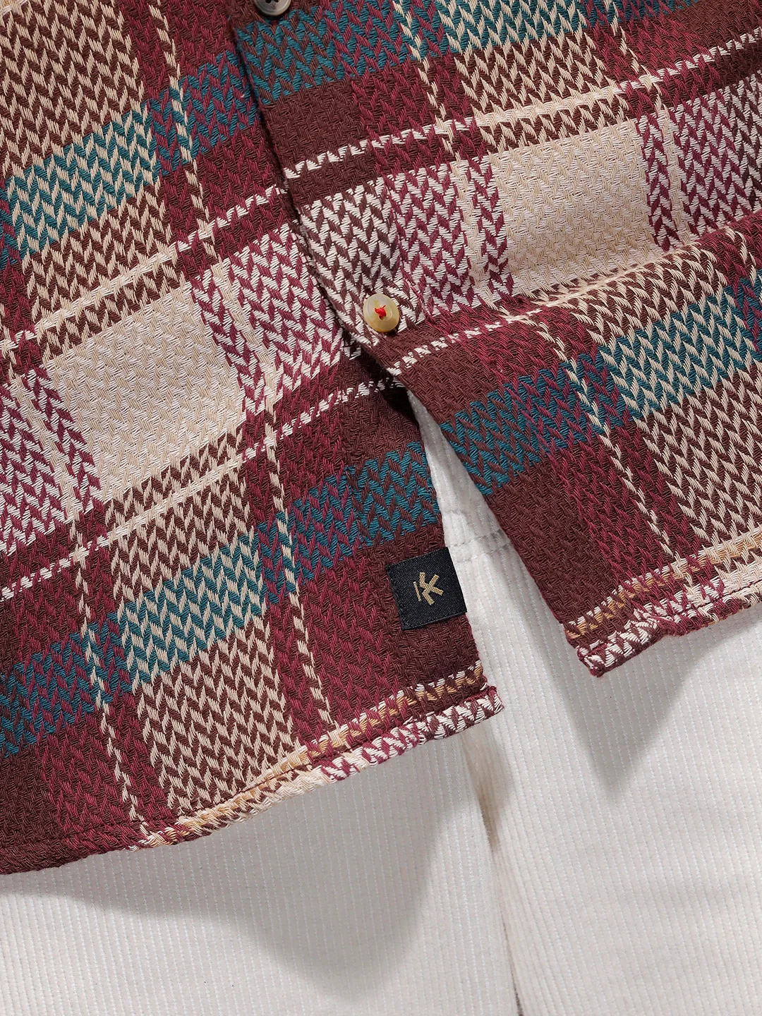 Classic Herringbone Hooded Shirt  | Maroon - Image 5