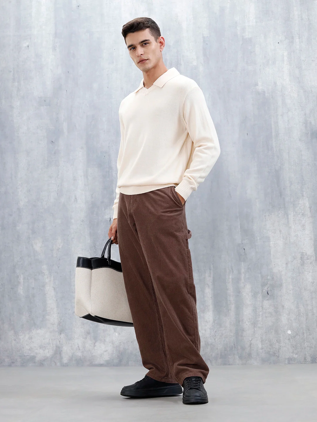 Classic Knit Men’s Sweater With Polo Collar | White - Image 2