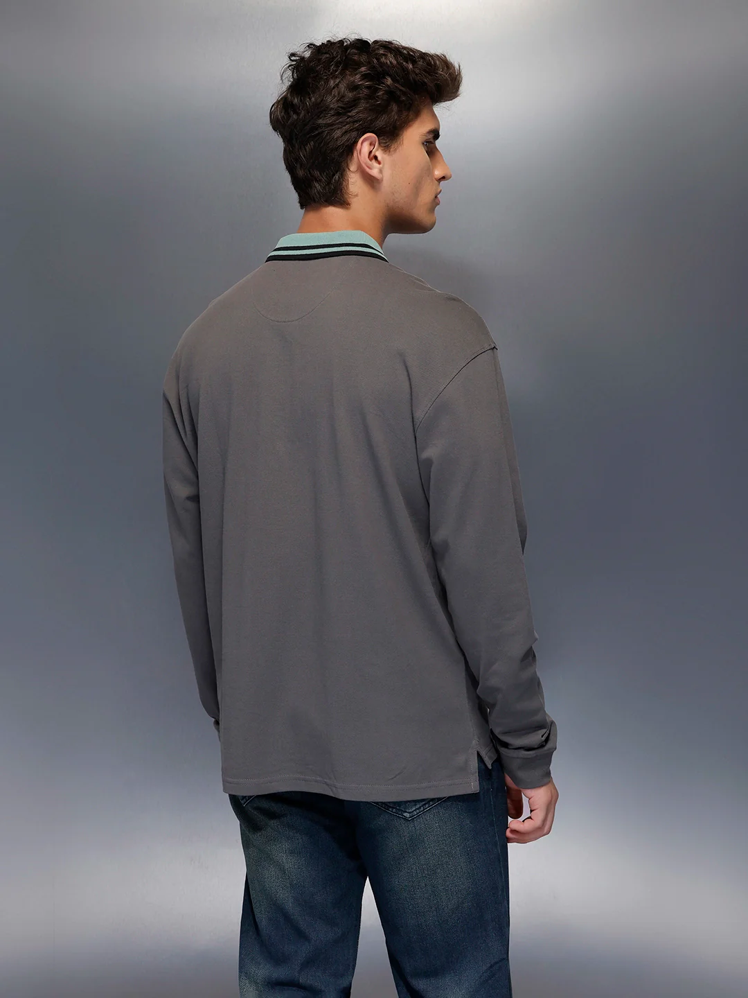 Classic Long Sleeve Polo T-Shirt   |  Grey - Image 3
