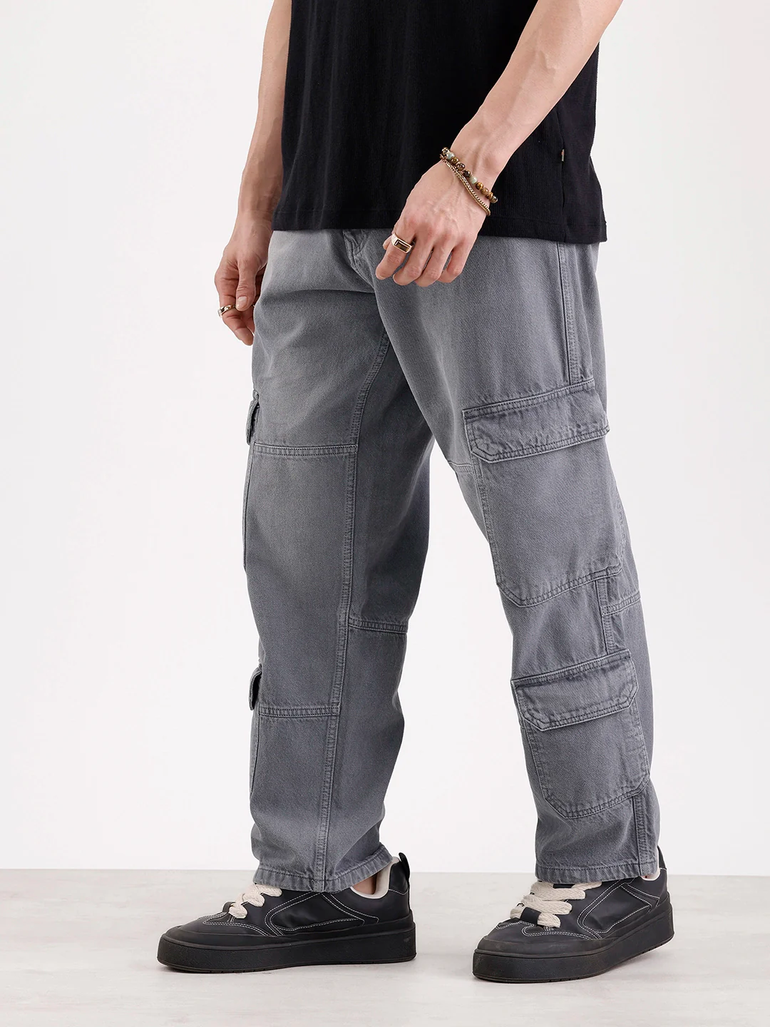 Classic Loose Fit Denim Cargo   |  Grey - Image 4