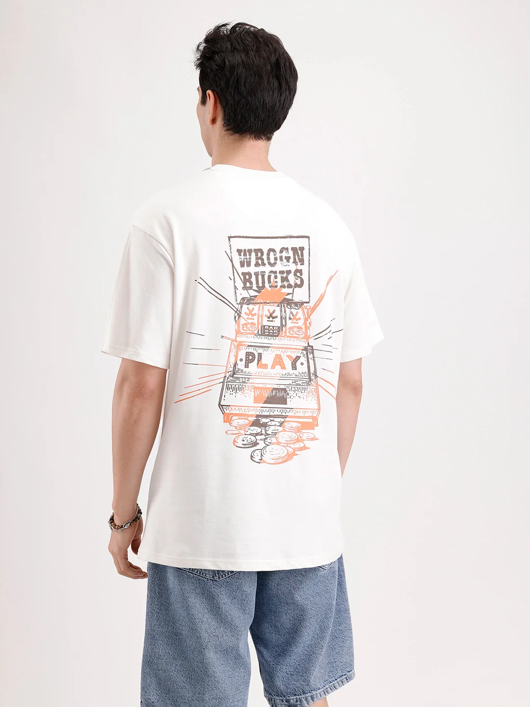 Classic Oversized Back Printed T-Shirt  | Beige - Image 3