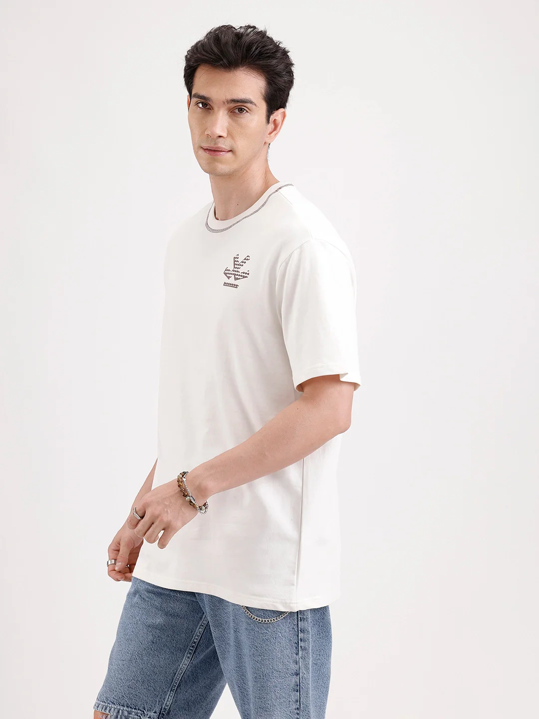 Classic Oversized Back Printed T-Shirt  | Beige - Image 4