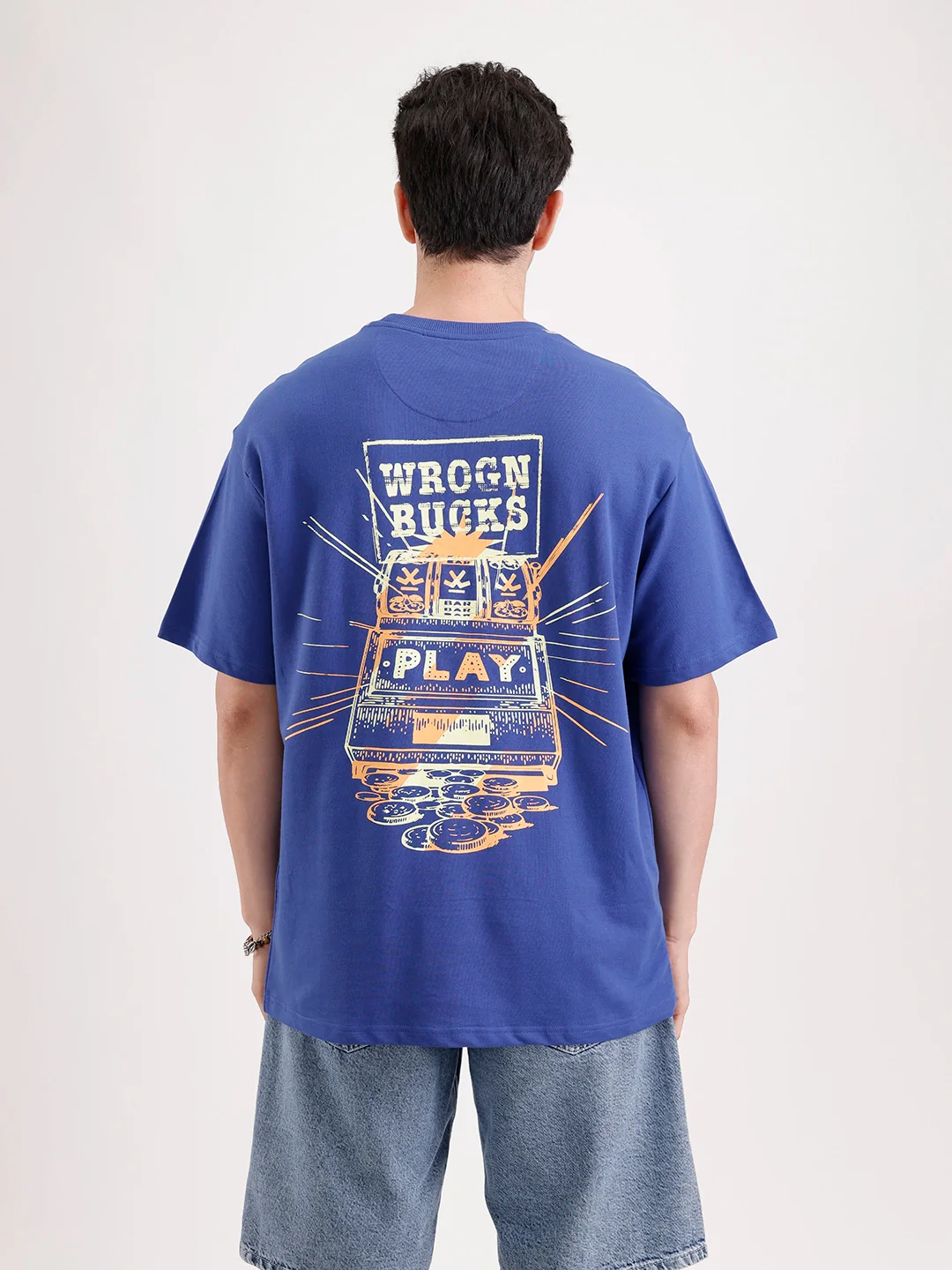 Classic Oversized Back Printed T-Shirt  | Blue - Image 3