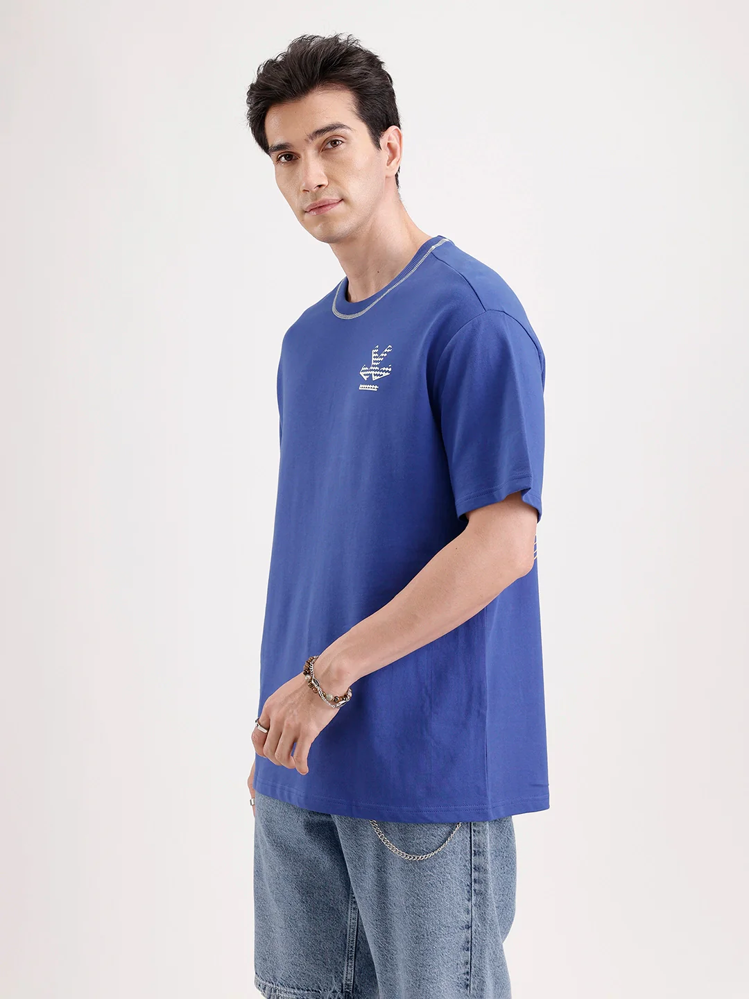 Classic Oversized Back Printed T-Shirt  | Blue - Image 4