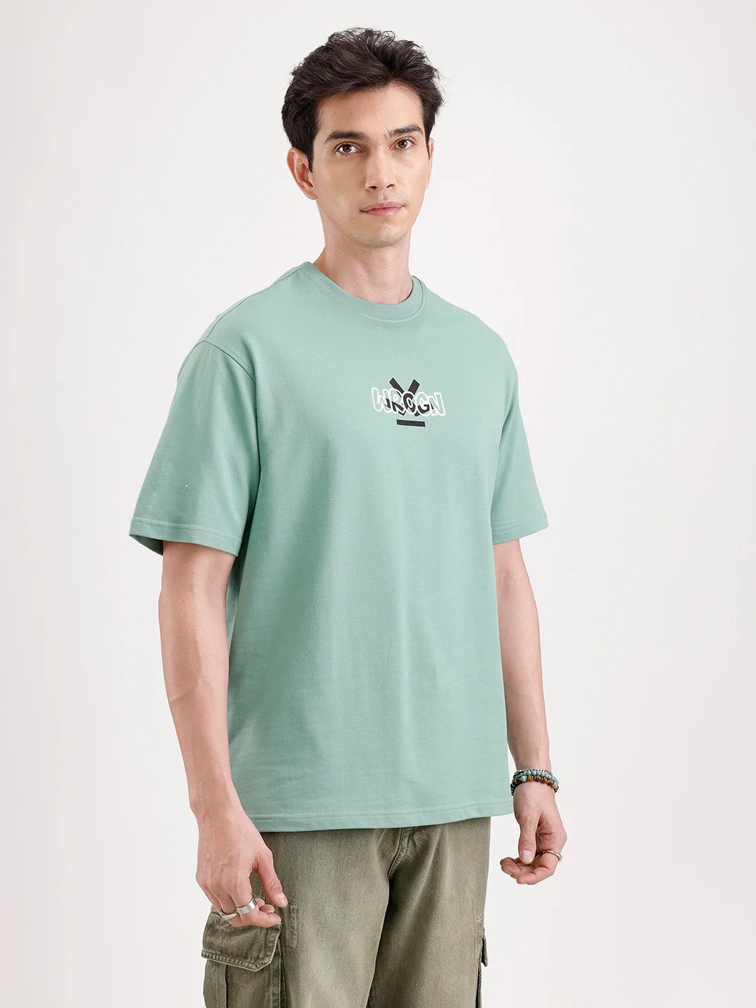 Classic Oversized Back Printed T-Shirt  | Green - Image 4