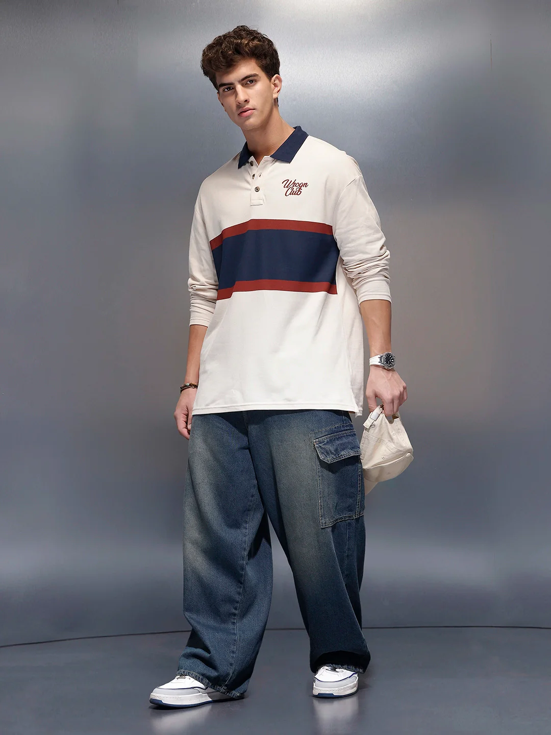Classic Oversized Full Sleeves Polo T-Shirt  | Beige - Image 2