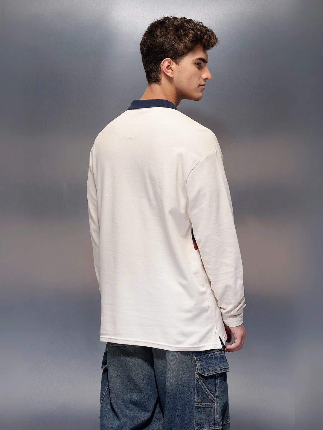 Classic Oversized Full Sleeves Polo T-Shirt  | Beige - Image 3