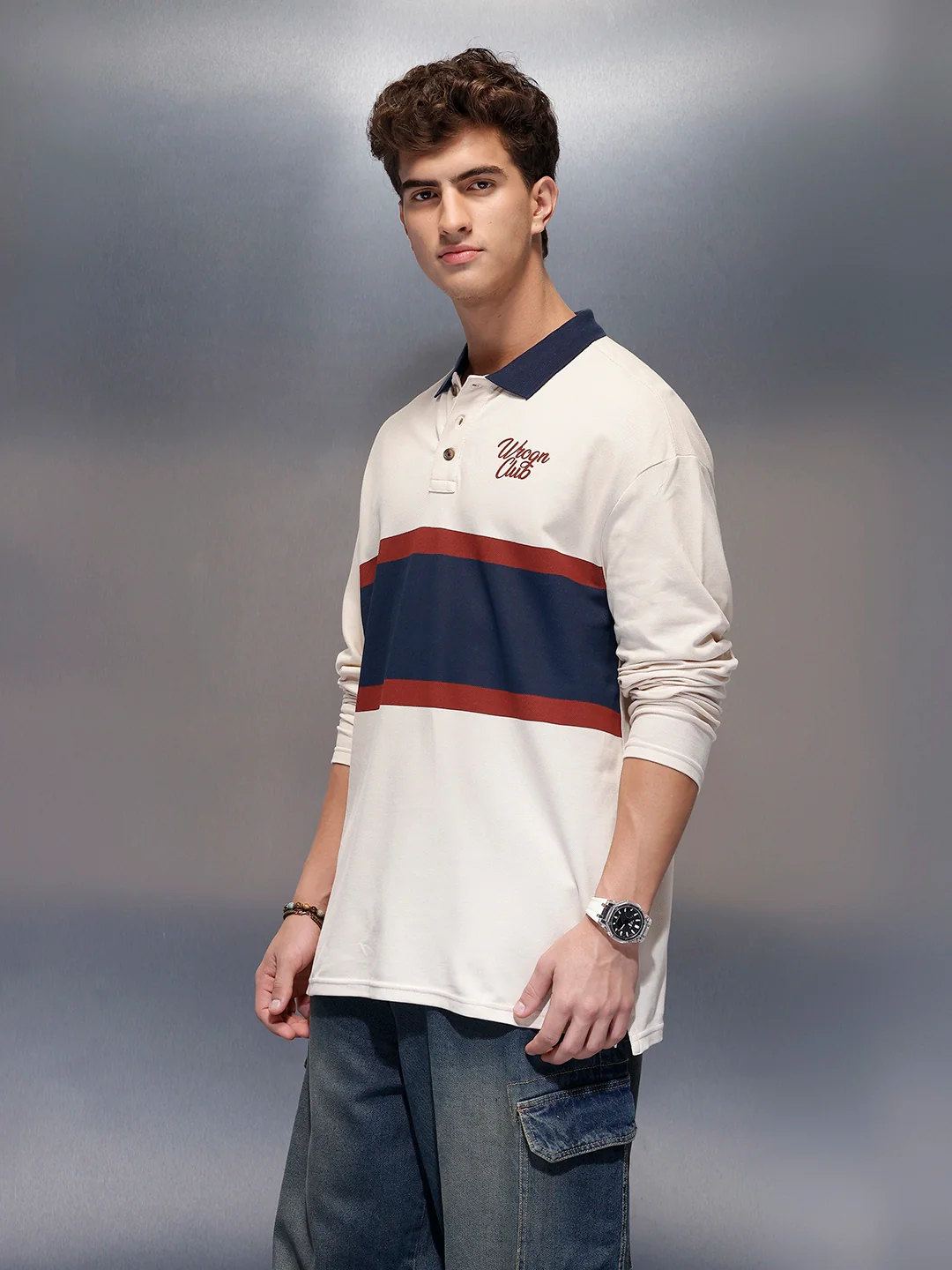 Classic Oversized Full Sleeves Polo T-Shirt  | Beige - Image 4
