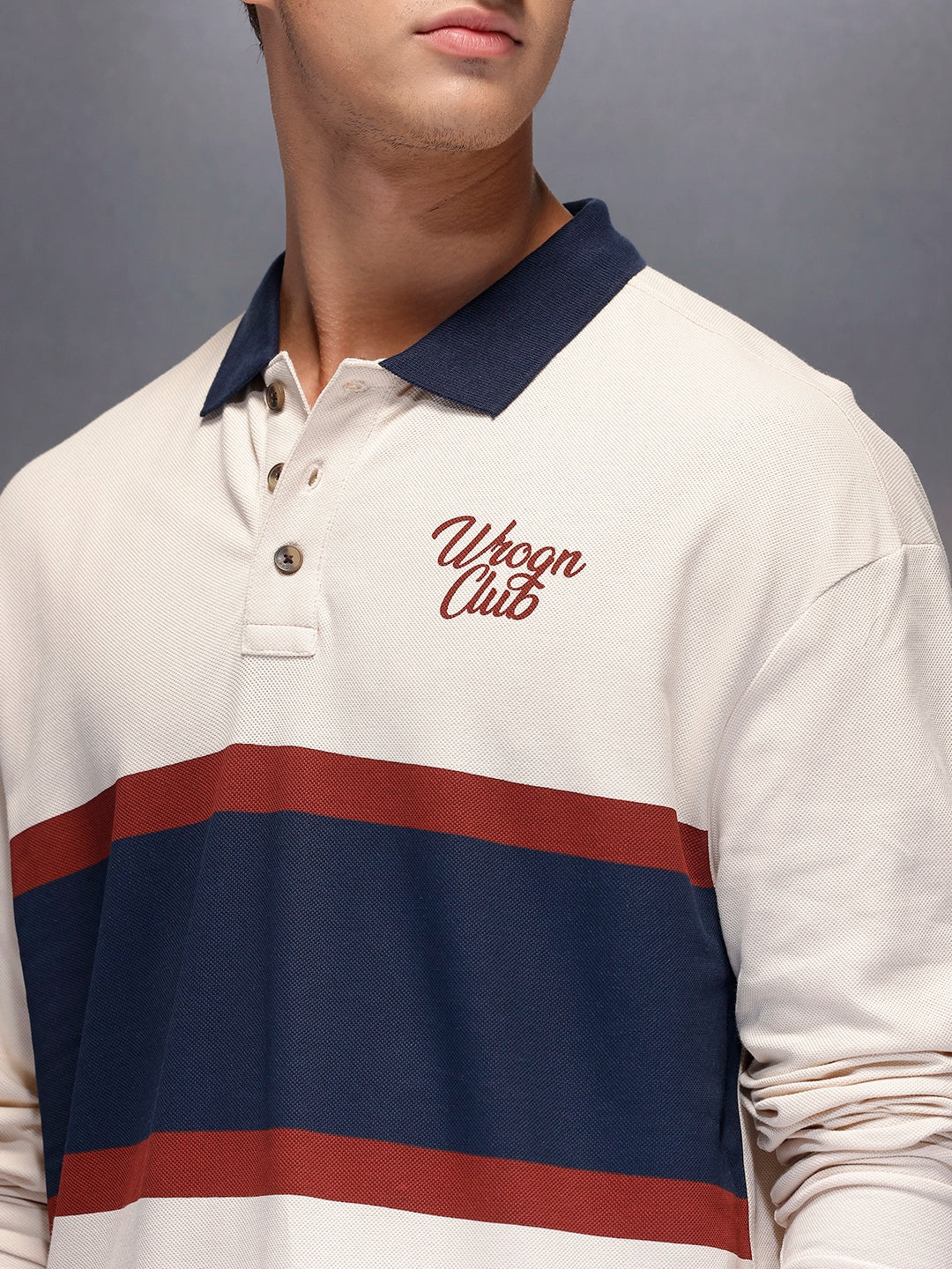 Classic Oversized Full Sleeves Polo T-Shirt  | Beige - Image 5