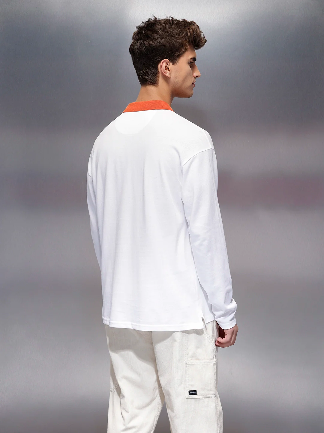Classic Oversized Full Sleeves Polo T-Shirt  | White - Image 3