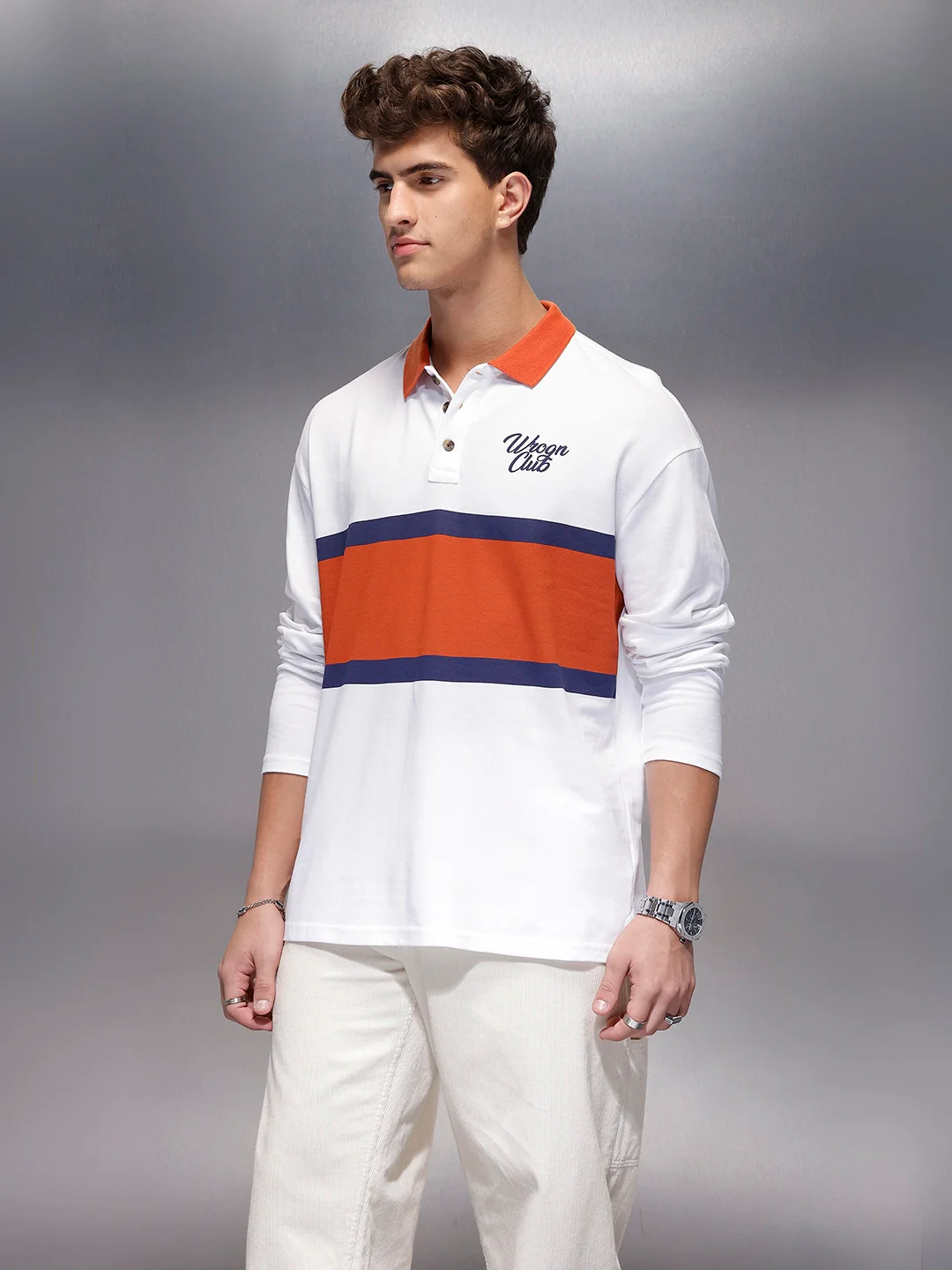 Classic Oversized Full Sleeves Polo T-Shirt  | White - Image 4