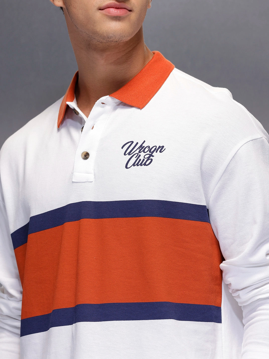 Classic Oversized Full Sleeves Polo T-Shirt  | White - Image 5