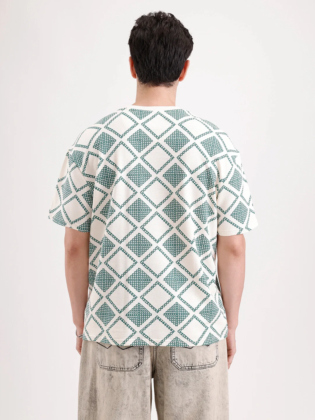 Classic Oversized Textured AOP T-Shirt  | Green - Image 3