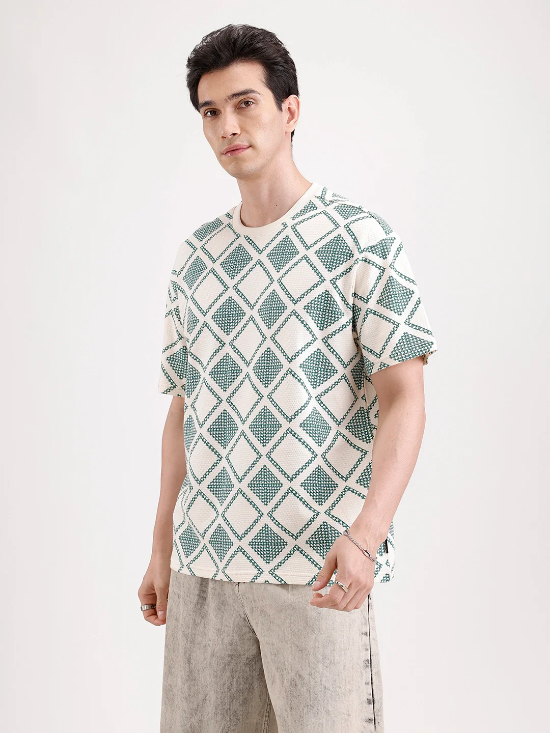 Classic Oversized Textured AOP T-Shirt  | Green - Image 4
