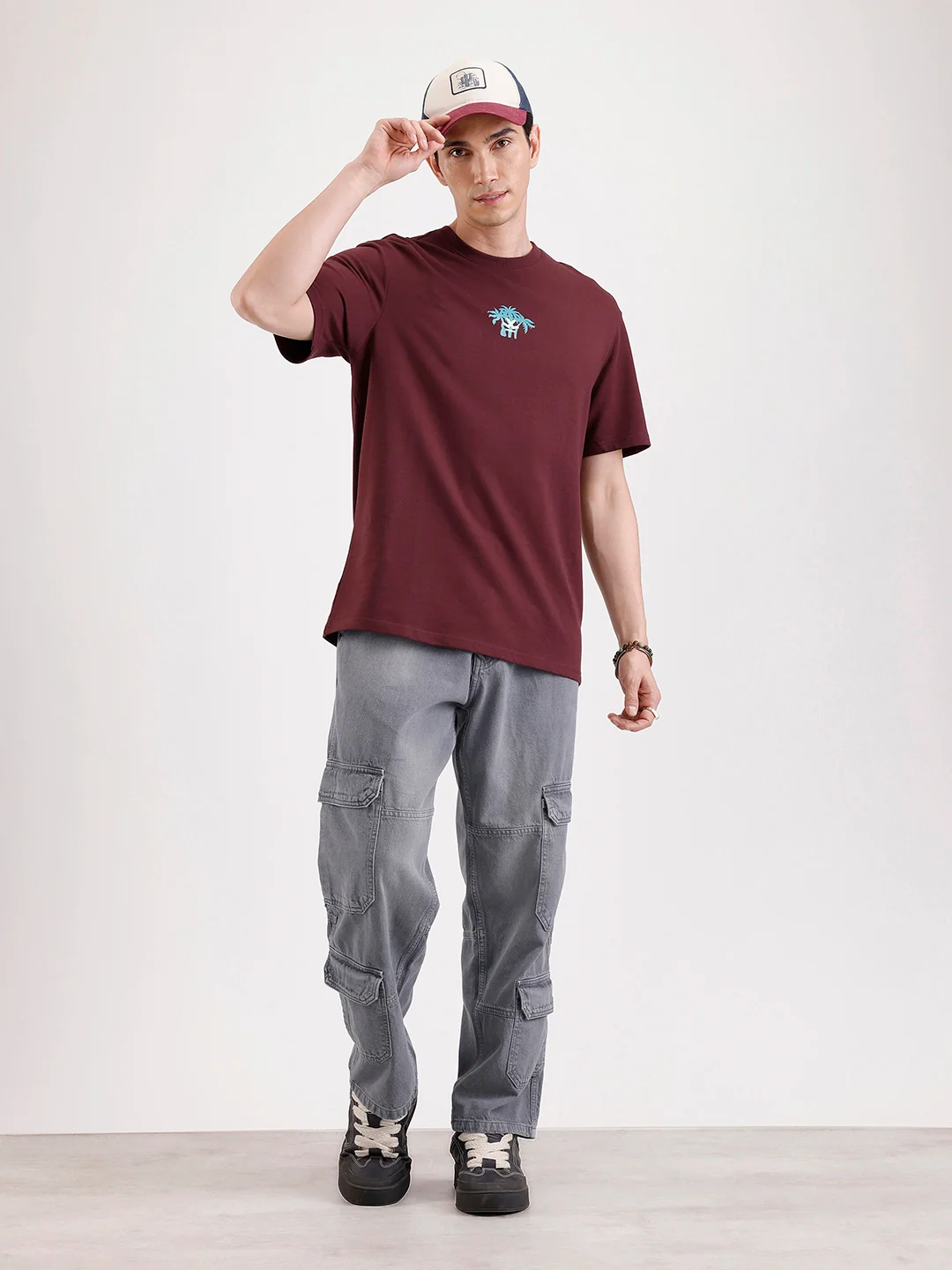 Classic Printed Patch T-Shirt   |  Maroon - Image 2
