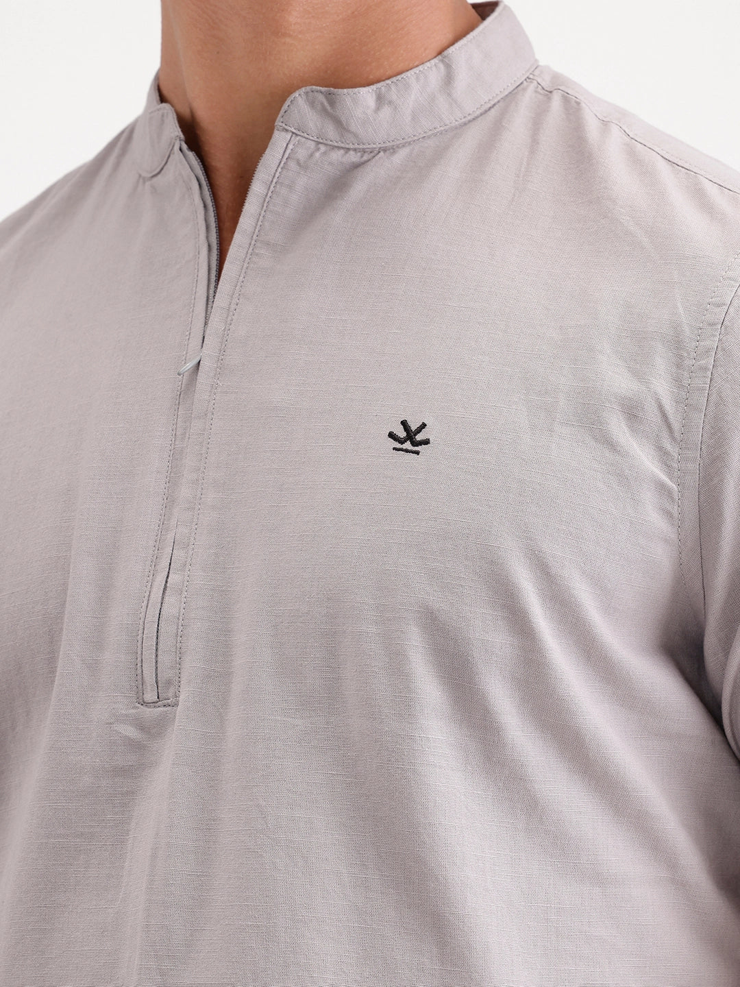 Classic Regular Fit Mandrin Collar Shirt | Grey - Image 5