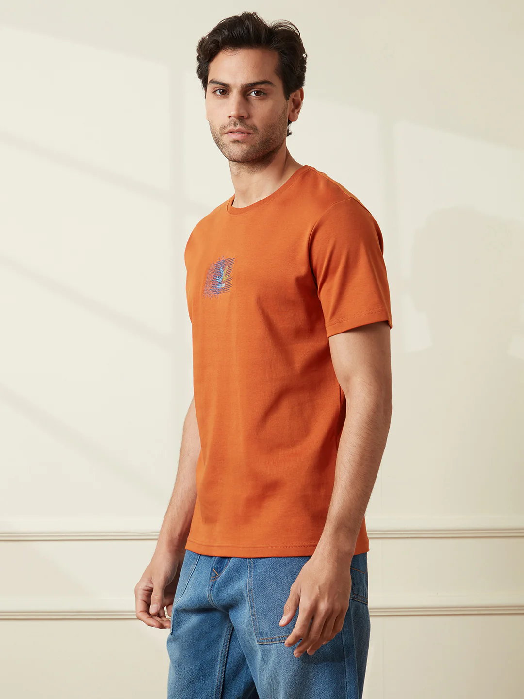 Embroidered Slim Fit T-Shirt | Rust - Image 4