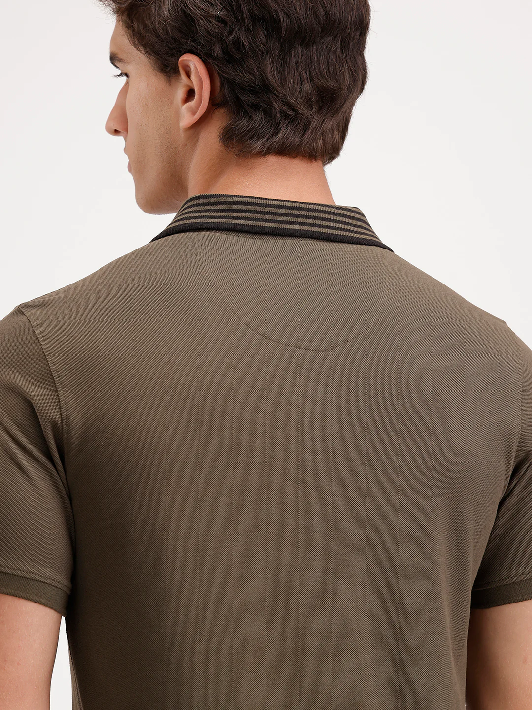 Classic Slim Fit Contrast Collar Polo T-Shirt  | Olive - Image 4
